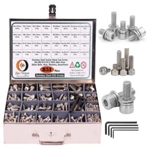851 Pcs Stainless Steel M6 M8 M10 M12 Dia Socket Head Allen Bolts With Matching Accessories Assortment Pack