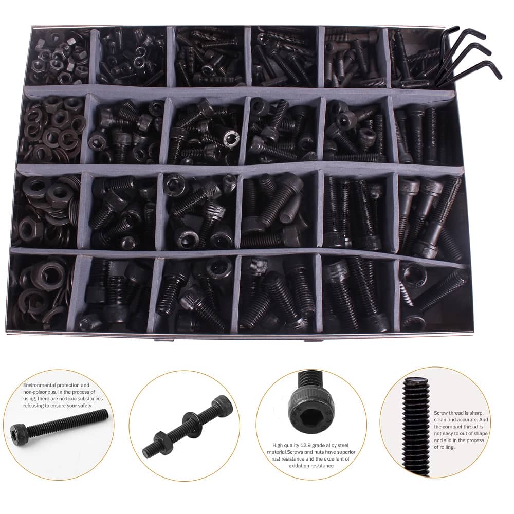 891 Pcs M6 M8 M10 M12 Dia 12.9 Grade Hi Tensile Socket Head Allen Bolts Assortment Pack 4