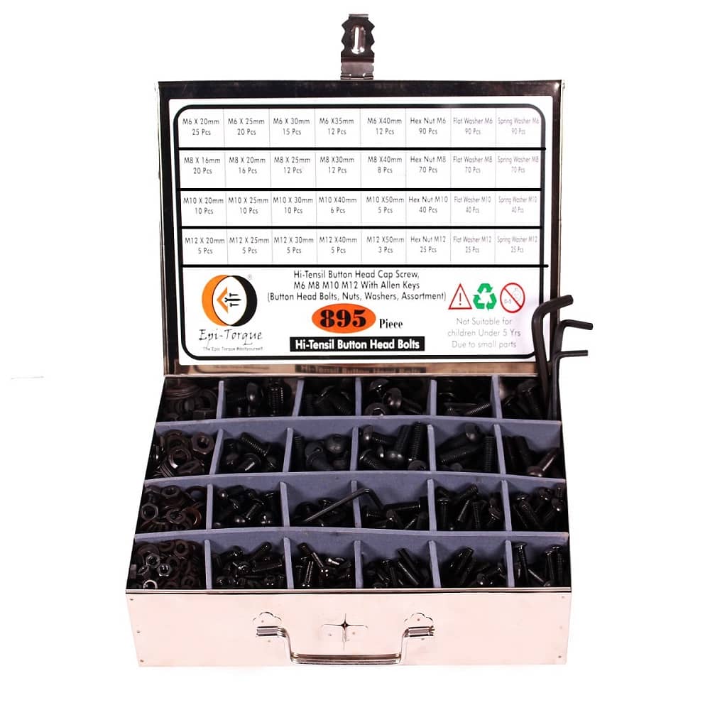 895 Pcs M6 M8 M10 M12 Dia 10.9 Grade Hi Tensile Button Head Bolts Assortment Pack 2