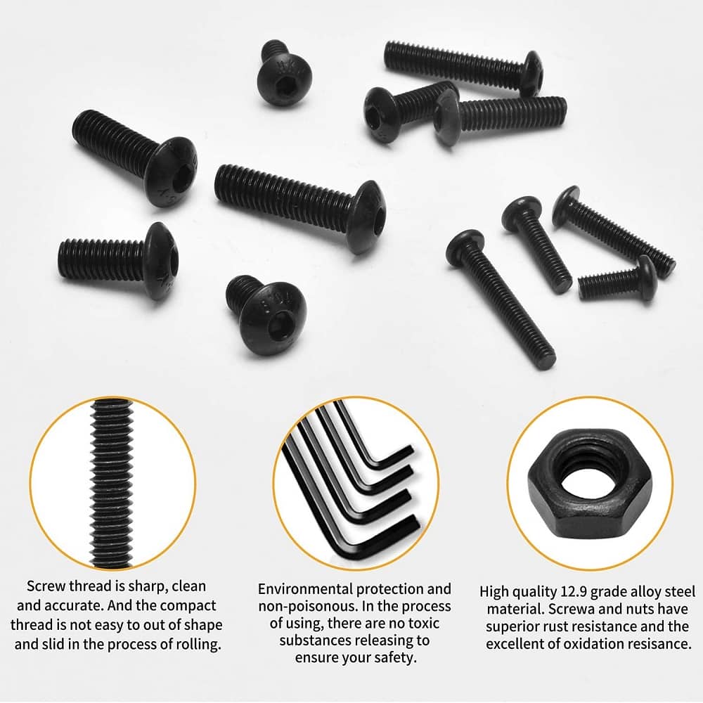 895 Pcs M6 M8 M10 M12 Dia 10.9 Grade Hi Tensile Button Head Bolts Assortment Pack 5