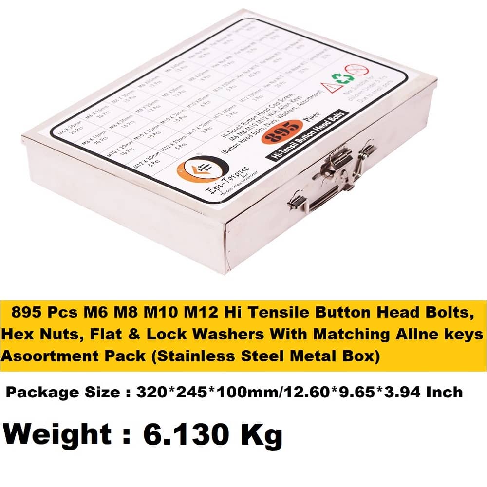 895 Pcs M6 M8 M10 M12 Dia 10.9 Grade Hi Tensile Button Head Bolts Assortment Pack 7