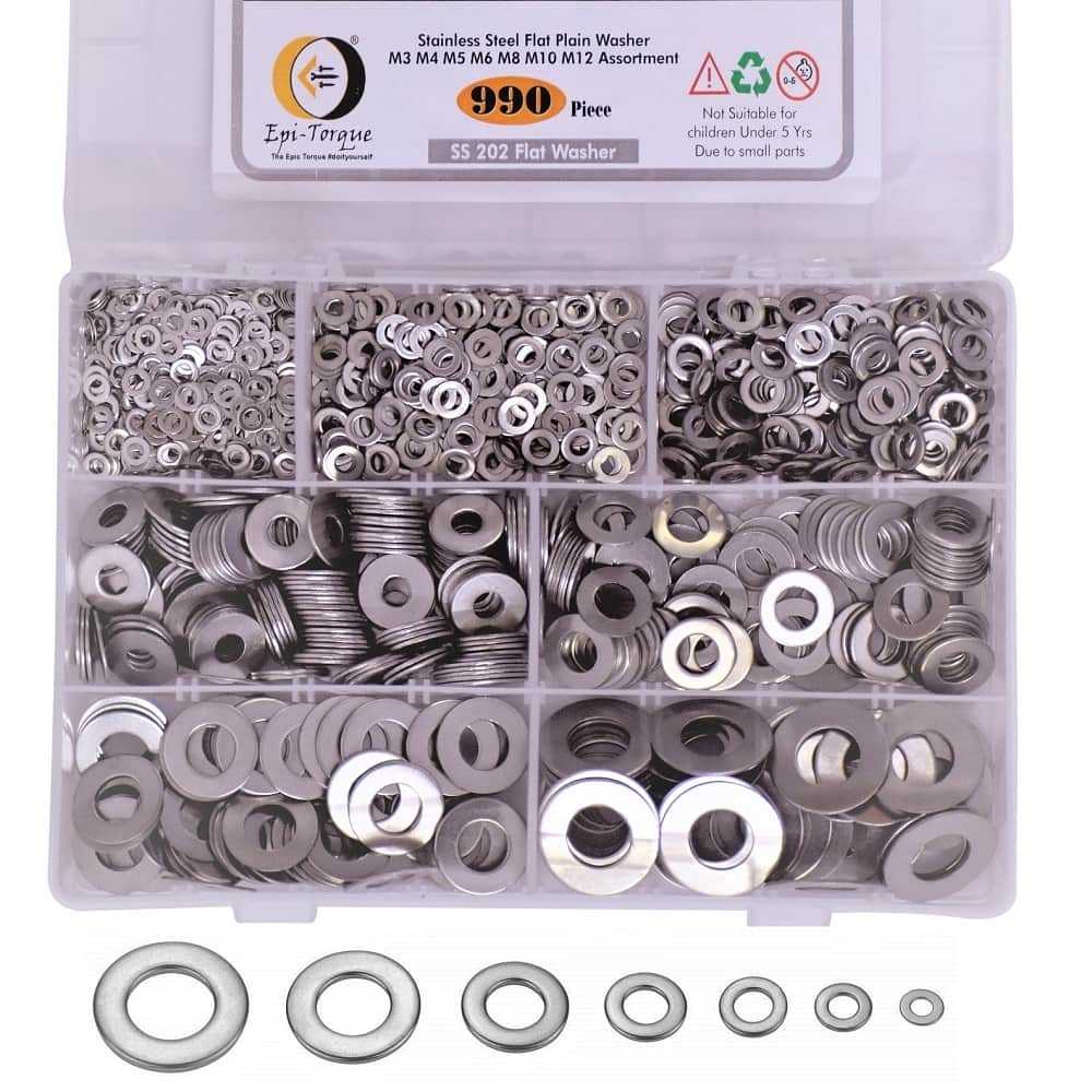 990 Pcs Stainless Steel Flat Washer M3-M12 Assortment Pack 1