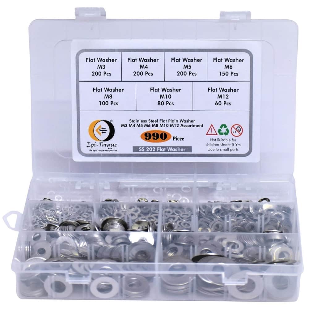 990 Pcs Stainless Steel Flat Washer M3-M12 Assortment Pack 2