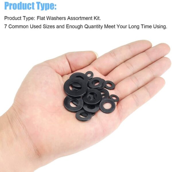 1015-Pcs-Hi-Tensile-Black-Washer-M3-M12-Assortment-Pack-4.jpg 1015 Pcs Black Coated Plain Flat Washer 7 Sizes M3-M12 Assortment Pack