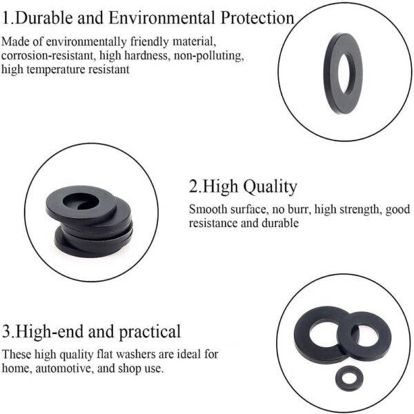 1015-Pcs-Hi-Tensile-Black-Washer-M3-M12-Assortment-Pack-5.jpg 1015 Pcs Black Coated Plain Flat Washer 7 Sizes M3-M12 Assortment Pack