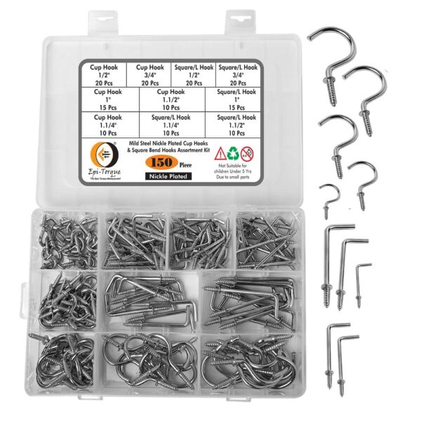 150-Pieces-Nickle-Plated-Screw-in-Ceiling-Cups-Hooks-Square-Bend-Hooks-Assortment-Set-Kit-for-Hanging-1.jpg 150-Pieces Nickle Plated Screw-in Ceiling Cups Hooks & Square Bend Hooks Assortment Set Kit for Hanging