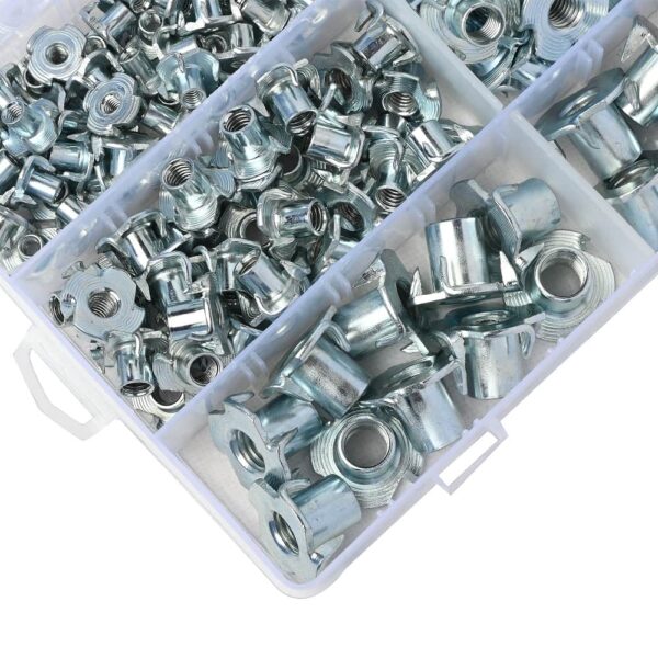 180 Pcs M4 5 6 8 10 Zinc Plated Steel T Nuts Four Claw Nuts Assortment Kit for Wood Rock Climbing Holds Cabinetry Furniture