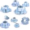 180 Pcs M4 5 6 8 10 Zinc Plated Steel T Nuts Four Claw Nuts Assortment Kit for Wood Rock Climbing Holds Cabinetry Furniture