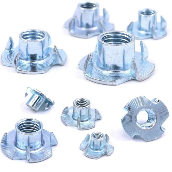 180 Pcs M4 5 6 8 10 Zinc Plated Steel T Nuts Four Claw Nuts Assortment Kit for Wood Rock Climbing Holds Cabinetry Furniture