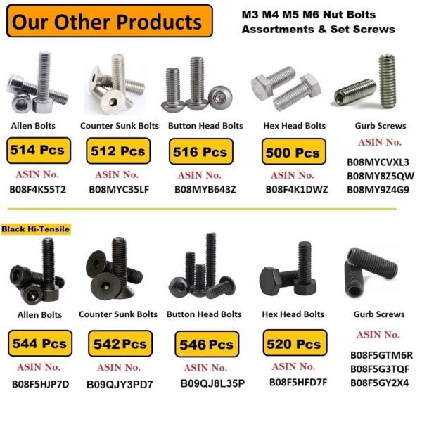 185 Pcs Stainless Steel Socket Set/Grub Screw 10 Sizes Assortment Pack