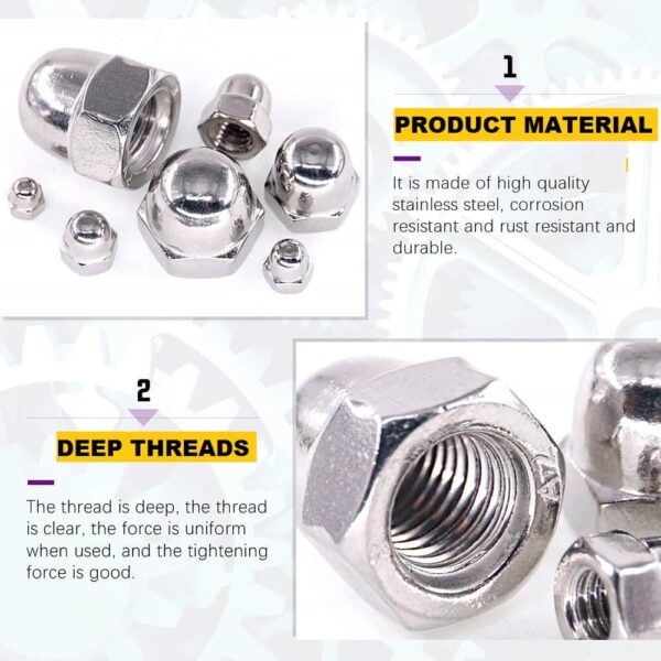 202 Pcs Stainless Steel Serrated Metric Acorn Cap Nuts Hex Dome Cap Assortment Kit, 7 Sizes - M3 M4 M5 M6 M8 M10 M12