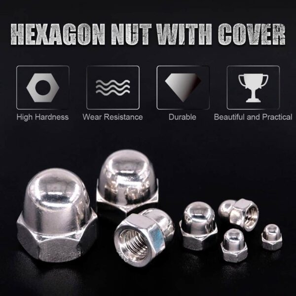 202 Pcs Stainless Steel Serrated Metric Acorn Cap Nuts Hex Dome Cap Assortment Kit, 7 Sizes - M3 M4 M5 M6 M8 M10 M12