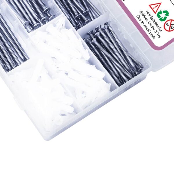 205 Pcs Stainless Steel CSK Phillip Plus Head Screws Different sizes With Matching Rawl Plugs Assortment Pack