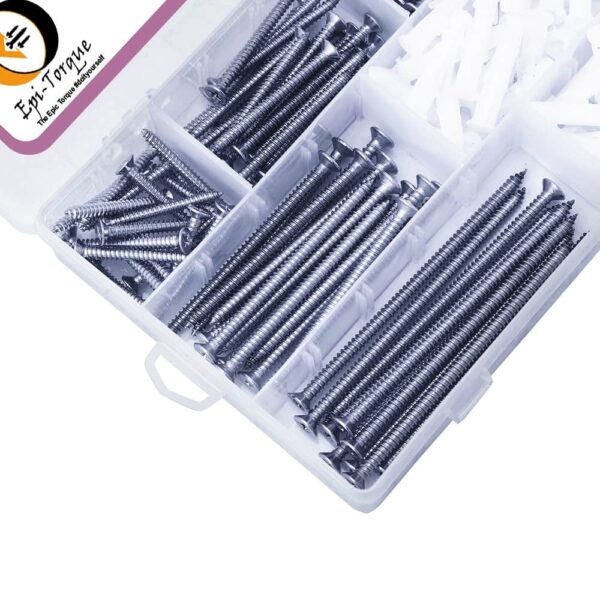 205 Pcs Stainless Steel CSK Phillip Plus Head Screws Different sizes With Matching Rawl Plugs Assortment Pack