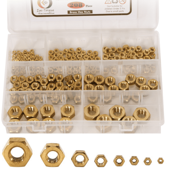 208 Pcs Brass Hexogonal Nuts 7 Sizes M3-M12 Assortment Pack