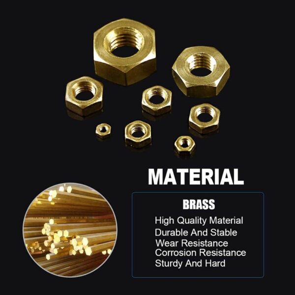 208 Pcs Brass Hexogonal Nuts 7 Sizes M3-M12 Assortment Pack