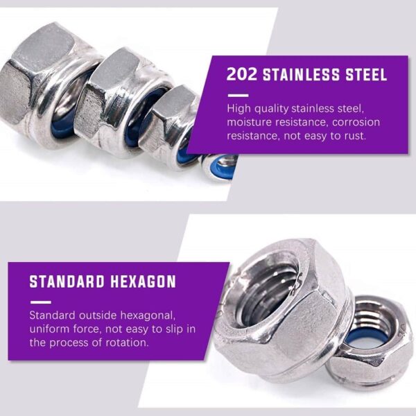 211 Pcs Stainless Steel Metric Nylon Insert Lock Nut 7 Sizes M3 - M12 Assortment Pack