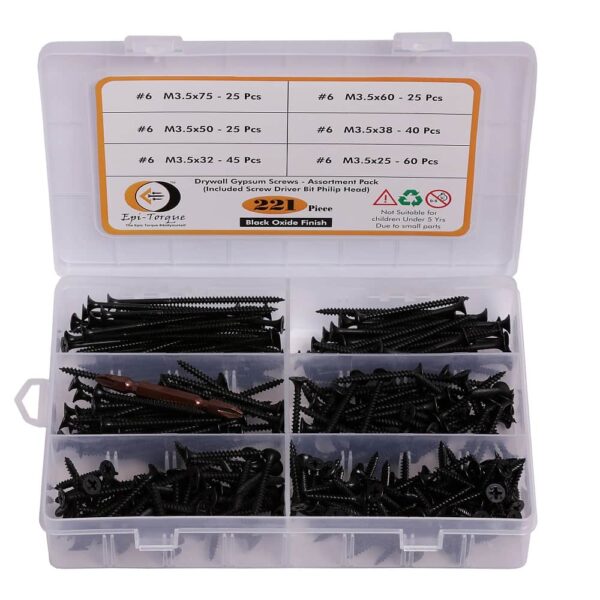 221 Pcs Drywall Gypsum Screws 25-75MM Assortment Pack