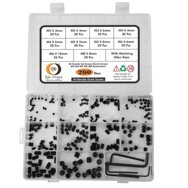 260 Pcs Hi-Tensile Socket Set/Grub Screw 10 Sizes Assortment Pack