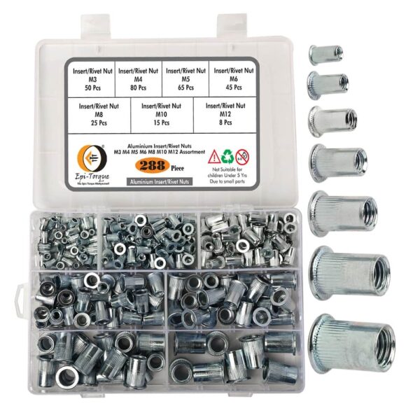 288-PCS-Metric-Rivet-Nut-Kit-Aluminium-Flat-Head-Knurled-Body-Threaded-Insert-7-Sizes-M3-M4-M5-M6-M8-M10-M12-Assortment-Pack-1.jpg 288 PCS Metric Rivet Nut Kit Zinc Plated Flat Head Knurled Body Threaded Insert 7 Sizes M3 M4 M5 M6 M8 M10 M12 Assortment Pack