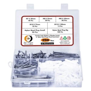 290-Pcs-Stainless-Steel-Wood-Screws-Rawl-Plugs-Assortment-Pack-1.jpg 290 Pcs Stainless Steel Flat Slotted Head Wooden Screws Different sizes With Matching Rawl Plugs Assortment Pack