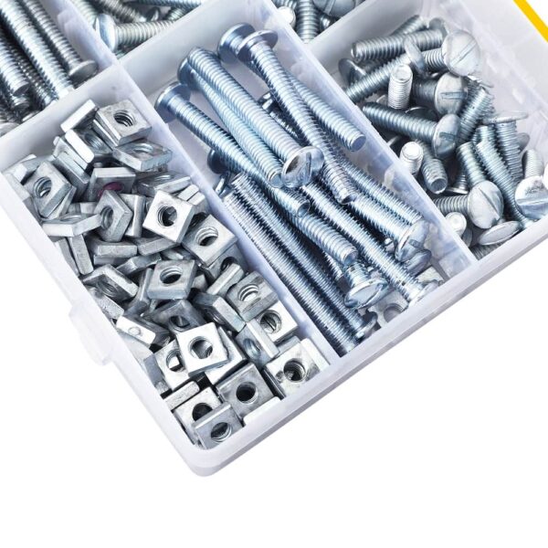 300-Pcs-SAE-Zinc-Plated-Roofing-Bolts-With-Square-Nuts-Assortment-Pack-3.jpg 300 Pcs Bright Zinc Plated Slotted Minus Head Full Thread Roofing / Fencing Bolts With Matching Square Nuts Assortment Pack