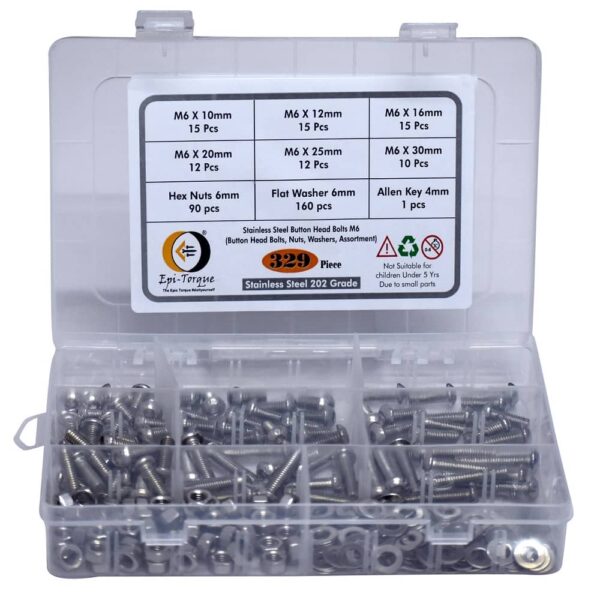 329-Pcs-M6-Dia-Stainless-Steel-Button-Head-Bolt-Assortment-Pack-3.jpg 329 Pcs Stainless Steel M6 Dia Socket Button Head Bolts With Matching Accessories Assortment Pack