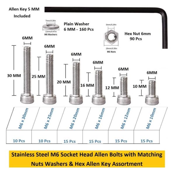 331-Pcs-M6-Dia-Stainless-Steel-Socket-Head-Allen-Bolts-Assortment-Pack-3.jpg 331 Pcs Stainless Steel M6 Dia Socket Head Allen Bolts With Matching Accessories Assortment Pack