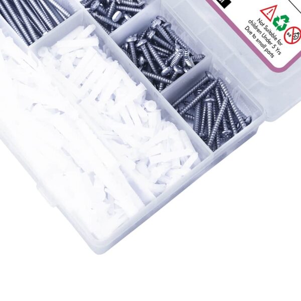 335 Pcs Stainless Steel PAN Phillip Plus Head Screws Different sizes With Matching Rawl Plugs Assortment Pack