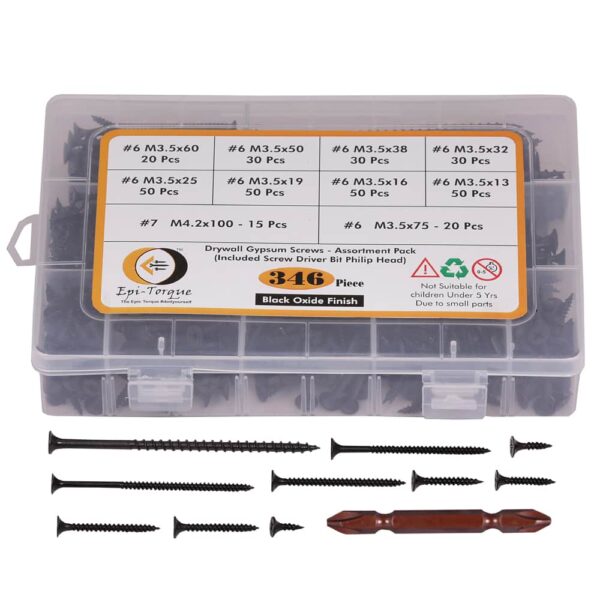 346-Pcs-10-Sizes-Black-Drywall-Gypsum-Screw-3.5MM-6-With-Screw-Driver-Bit-Assortment-Pack-2.jpg 346 Pcs Drywall Gypsum Screws 13-100MM Assortment Pack