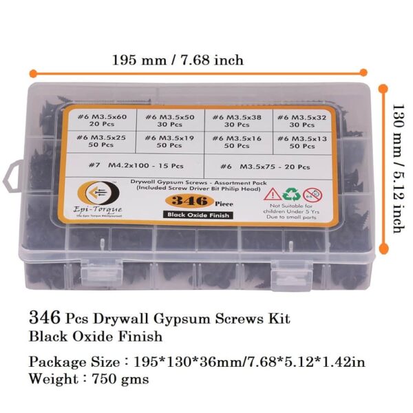 346-Pcs-10-Sizes-Black-Drywall-Gypsum-Screw-3.5MM-6-With-Screw-Driver-Bit-Assortment-Pack-4.jpg 346 Pcs Drywall Gypsum Screws 13-100MM Assortment Pack