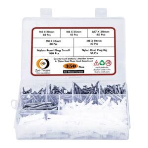 350-Pcs-Stainless-Steel-Wood-Screws-Rawl-Plugs-Assortment-Pack-1.jpg 350 Pcs Stainless Steel Flat Slotted Head Wooden Screws Different sizes With Matching Rawl Plugs Assortment Pack