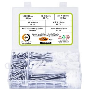 355-Pcs-Zinc-Plated-Counter-Sunk-Phillip-Head-Screws-Plastic-Rawl-Plug-Assortment-1.jpg 355 Pcs CSK Phillip Plus Head Zinc Plated Screws Different sizes With Matching Rawl Plugs Assortment Pack