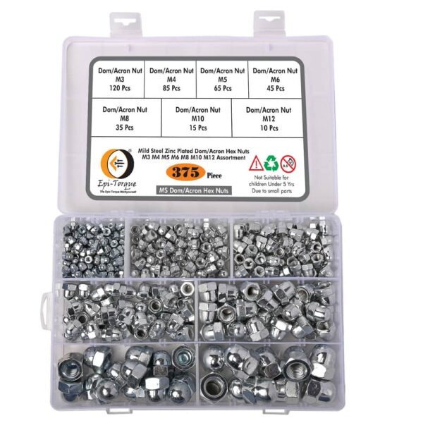 375-Zinc-Plated-Metric-Acorn-Cap-Nuts-Hex-Dome-Cap-Assortment-Kit-7-Sizes-M3-M4-M5-M6-M8-M10-M12-2.jpg 375 Pcs Zinc Plated Metric Acorn Cap Nuts Hex Dome Cap Assortment Kit, 7 Sizes - M3 M4 M5 M6 M8 M10 M12