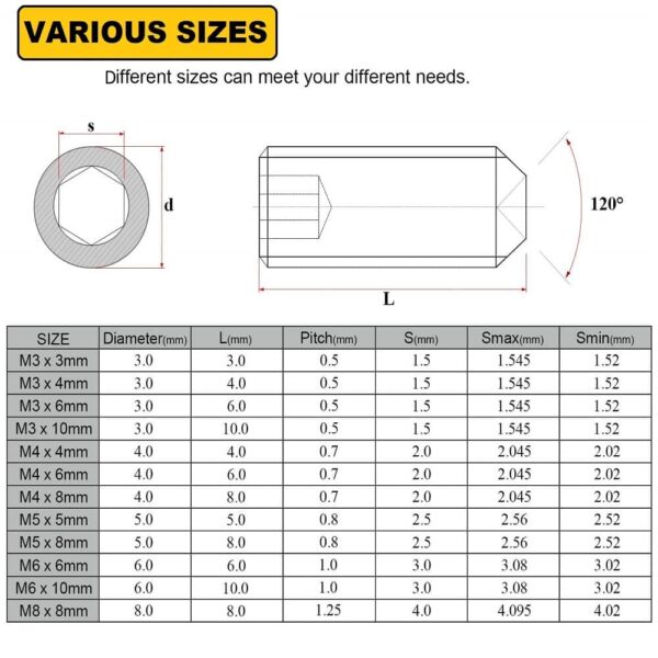 395 Pcs Stainless Steel Socket Set/Grub Screw 15 Sizes Assortment Pack