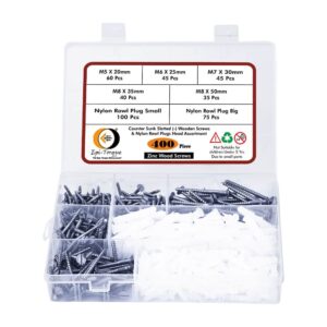 400-Pcs-Zinc-Plated-Slotted-Head-Wwooden-Screws-Assortment-Pack-Half-Threaded-1.jpg 400 Pcs Counter Sunk Slotted Minus Head Half Threaded Zinc Plated Wood Screws Different sizes With Matching Rawl Plugs Assortment Pack