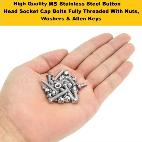 412-Pcs-M5-Dia-Stainless-Steel-Button-Head-Bolt-Assortment-Pack-5.jpg 412 Pcs Stainless Steel M5 Dia Socket Button Head Bolts With Matching Accessories Assortment Pack