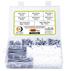415-Pcs-Zinc-Plated-Counter-Sunk-Slotted-Head-Screws-Plastic-Rawl-Plug-Assortment-1.jpg 415 Pcs CSK Slotted Head Zinc Plated Screws Different sizes With Matching Rawl Plugs Assortment Pack