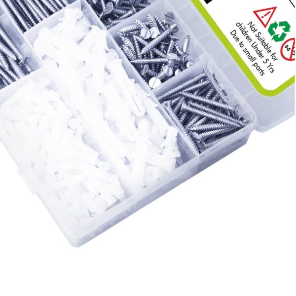 415 Pcs CSK Slotted Head Zinc Plated Screws Different sizes With Matching Rawl Plugs Assortment Pack