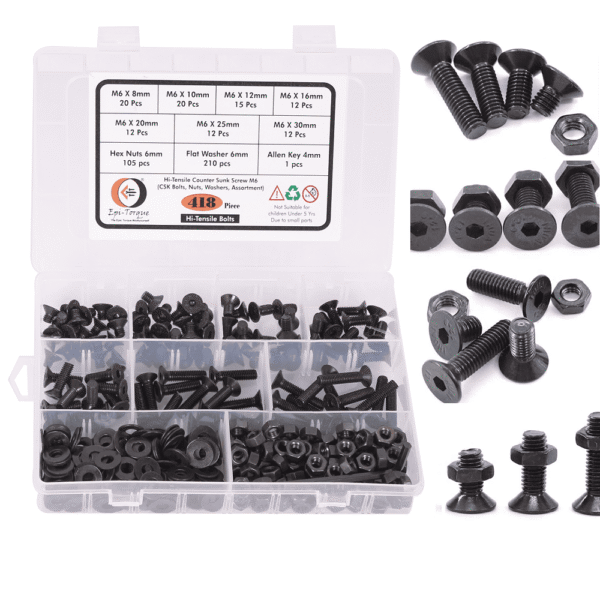 418-Pcs-M6-Dia-10.9-Grade-Hi-Tensile-Counter-Sunk-Bolts-Assortment-Pack-1.png 418 Pcs Hi Tensile M6 Dia Socket CSK Flat Head Bolts With Matching Accessories Assortment Pack