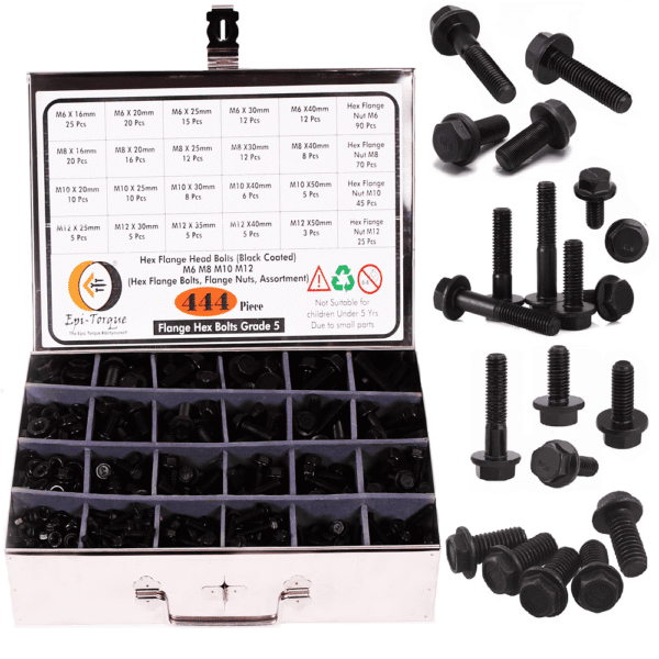444-Pcs-Mild-Steel-Black-Coated-Flange-Hex-Bolts-M6-M8-M10-M12-Assortment-Pack-1.png 444 Pcs Mild Steel Black Coated M6, M8, M10, M12 Flange Bolts & Flange Nuts Assortment Pack