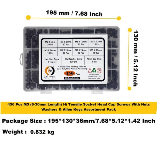 456-Pcs-M5-Dia-12.9-Grade-Hi-Tensile-Socket-Head-Allen-Bolts-Assortment-Pack-6.jpg 456 Pcs M5 Dia 12.9 Grade Hi Tensile Socket Head Allen Bolts With Matching Accessories Assortment Pack