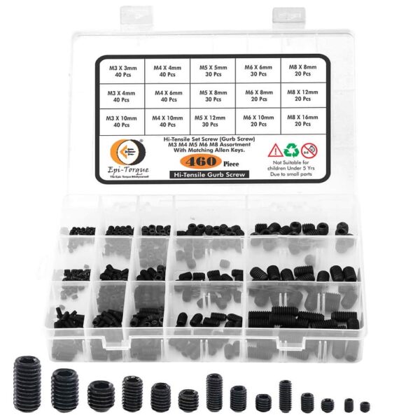 460 Pcs Hi-Tensile Socket Set/Grub Screw 15 Sizes Assortment Pack