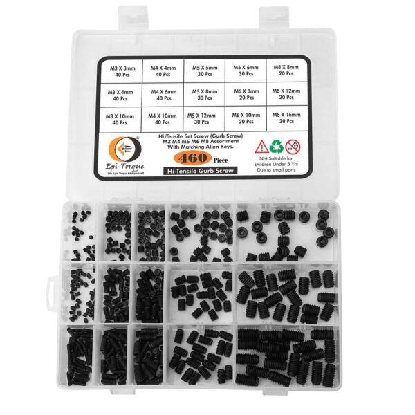 460 Pcs Hi-Tensile Socket Set/Grub Screw 15 Sizes Assortment Pack