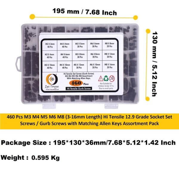 460 Pcs Hi-Tensile Socket Set/Grub Screw 15 Sizes Assortment Pack