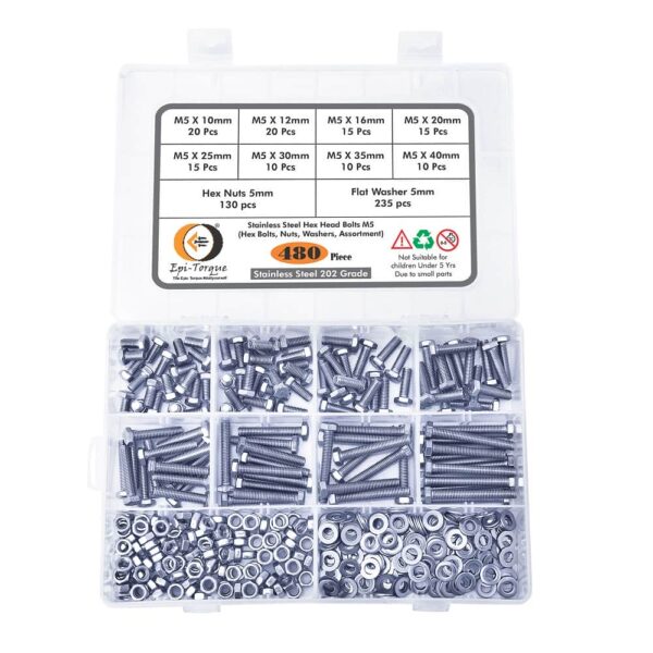 480-Pcs-M5-Dia-Stainless-Steel-Hex-Head-Bolts-Nuts-Washers-Assortment-Pack-2.jpg 480 Pcs Stainless Steel M5 Dia Hex Head Bolts With Matching Accessories Assortment Pack