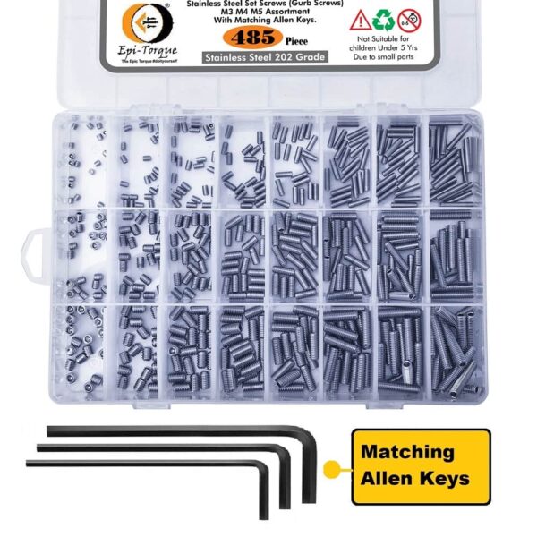 485 Pcs Stainless Steel Socket Set/Grub Screw 24 Sizes Assortment Pack