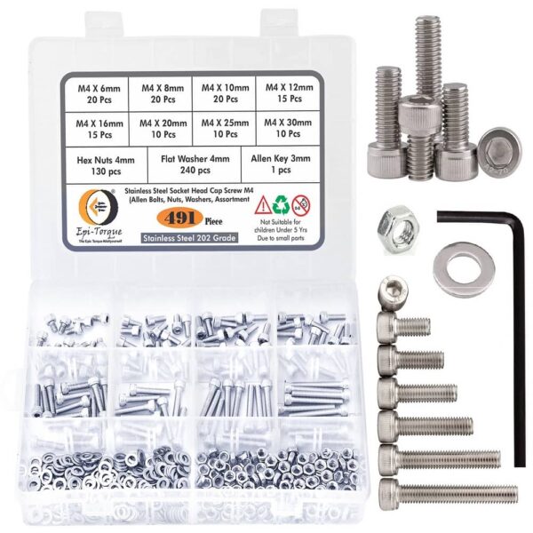 491-Pcs-M4-Dia-Stainless-Steel-Socket-Head-Allen-Bolts-Assortment-Pack-1.jpg 491 Pcs Stainless Steel M4 Dia Socket Head Allen Bolts With Matching Accessories Assortment Pack