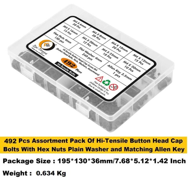 492 Pcs M4 Dia 10.9 Grade Hi Tensile Button Head Bolts Assortment Pack