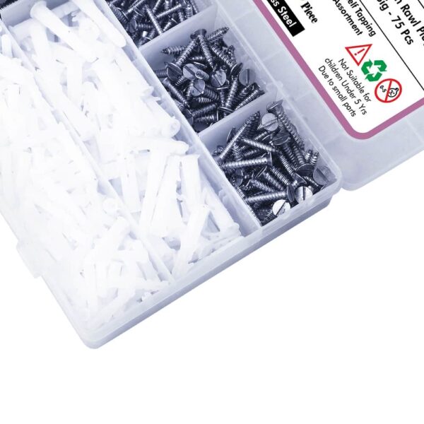 515 Pcs Stainless Steel CSK Slotted Head Screws Different sizes With Matching Rawl Plugs Assortment Pack